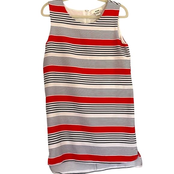 Striped Sleeveless Shift Mini Dress, Red, Black, White, Preppy, Size M - Picture 1 of 11
